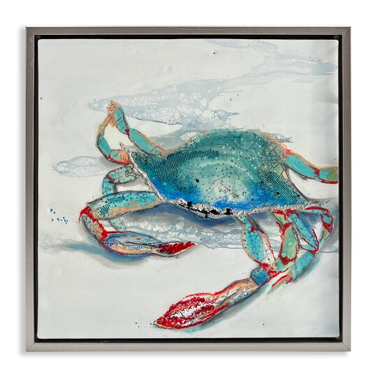 Stupell Industries Blue Crab with Abstract Motifs Floating Frame By Stacy Gresell